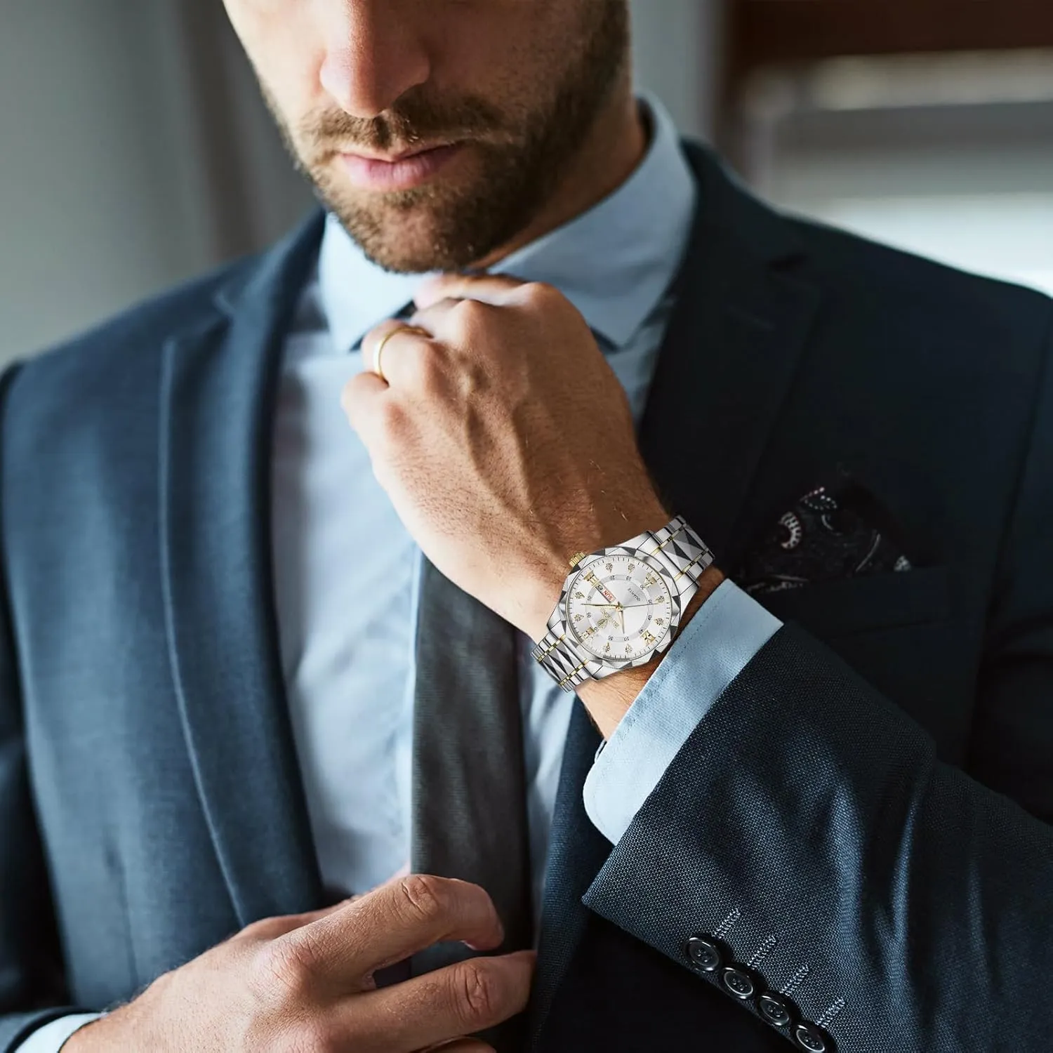 Strap Waterproof Luminous Day Date Business Dress Watch OIDEA Couple Watches for inch doodle chronologically improvement splash Men Women: Fashion Rhinestone Rhombus Round Dial Analog Quartz Wrist Watch Stainless Steel 