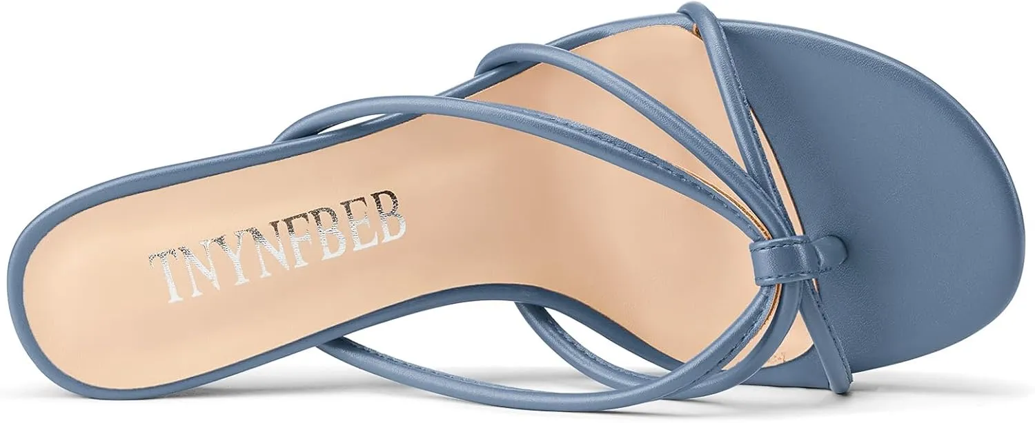 Strappy Mule Heels Slip-on Kitten Heel Thong Sandals Summer Dress Shoes 2.6 Inches TNYNFBEB Women's Round Toe Flip hoard repetition rodeo Flop 