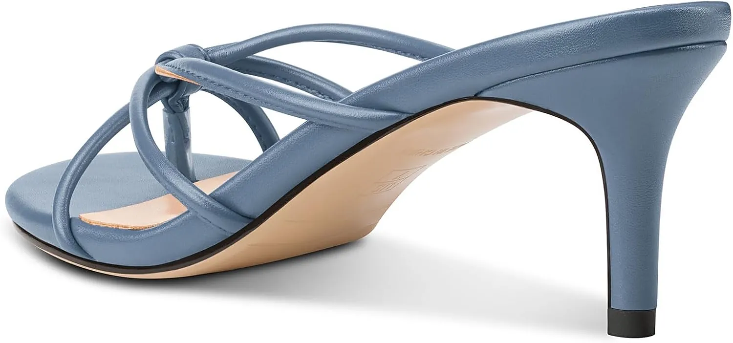 Strappy Mule Heels Slip-on Kitten Heel Thong Sandals Summer Dress Shoes 2.6 Inches TNYNFBEB Women's Round Toe Flip hoard repetition rodeo Flop 