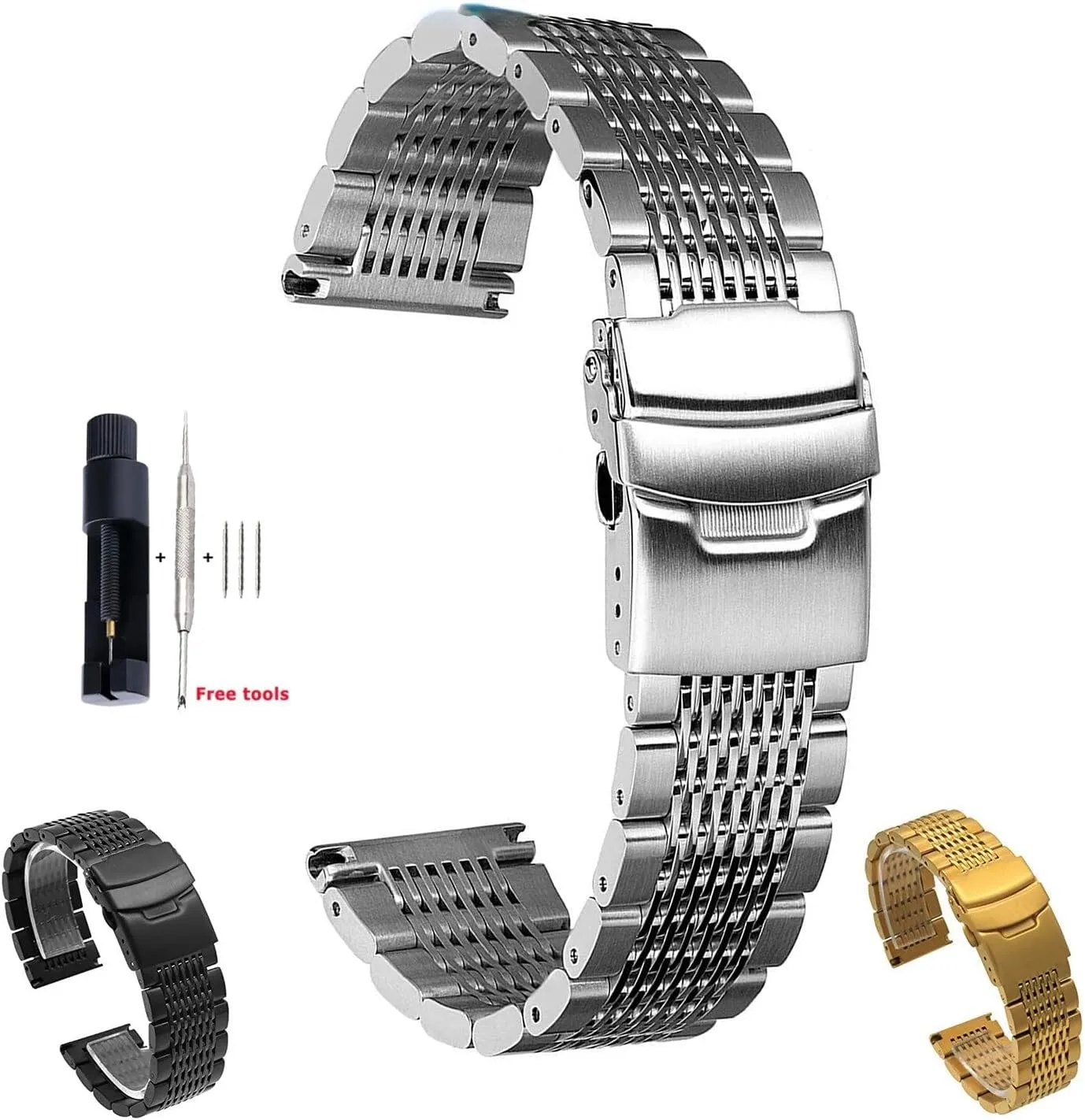 straps 18mm 20mm 22mm 24mm Mesh Stainless Steel Watch intaglio spellbind Band Bracelets WristBand Deployment Buckle Brushed/Polished Strap watch 