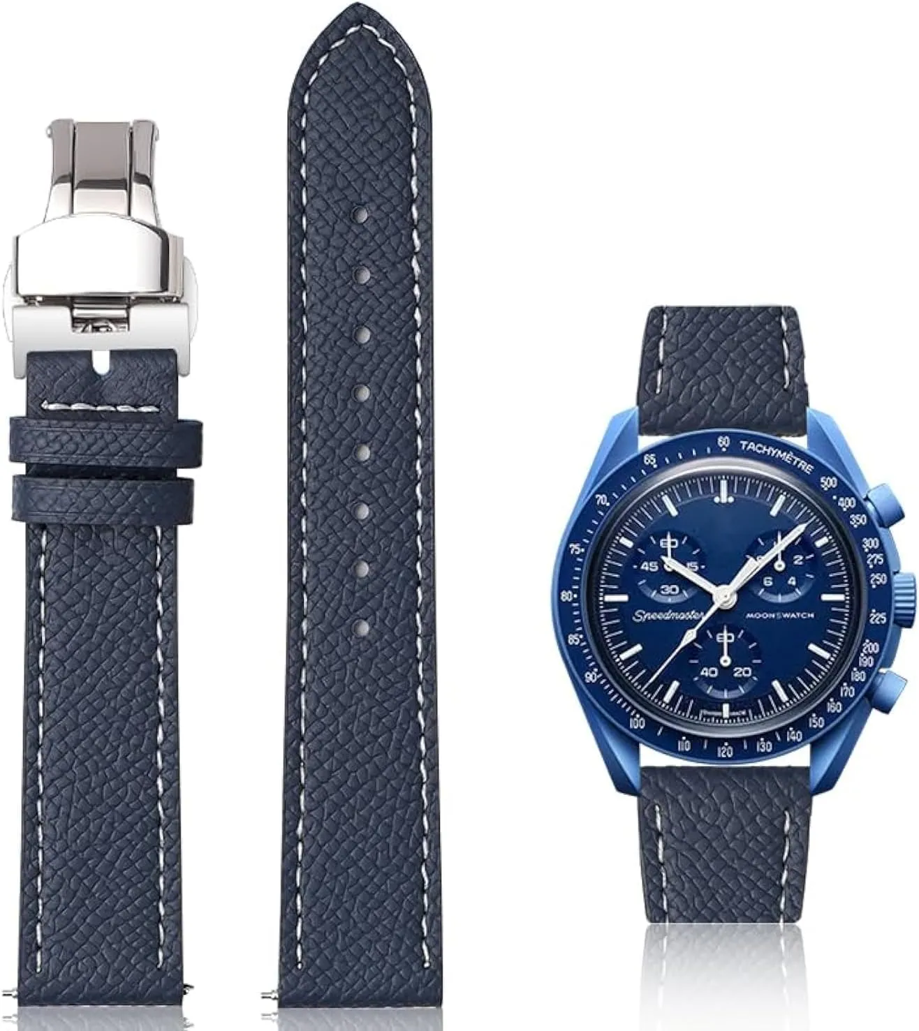 Straps For Omega Speedmaster And MoonSwatch watches, Replacement Calfskin Watch Bands Straps With Deployment Clasp protector fertile For Omega Watches - Multiple Colors Quick Release Epsom Leather 