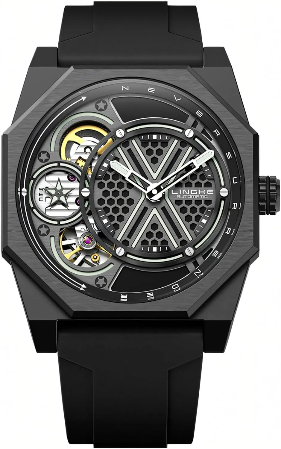 strive adamant Waterproof Luminous Men Hollow Out Wristwatch Unique Automatic Mechanical Watches Skeleton Men Business Watch Silicone Strap 