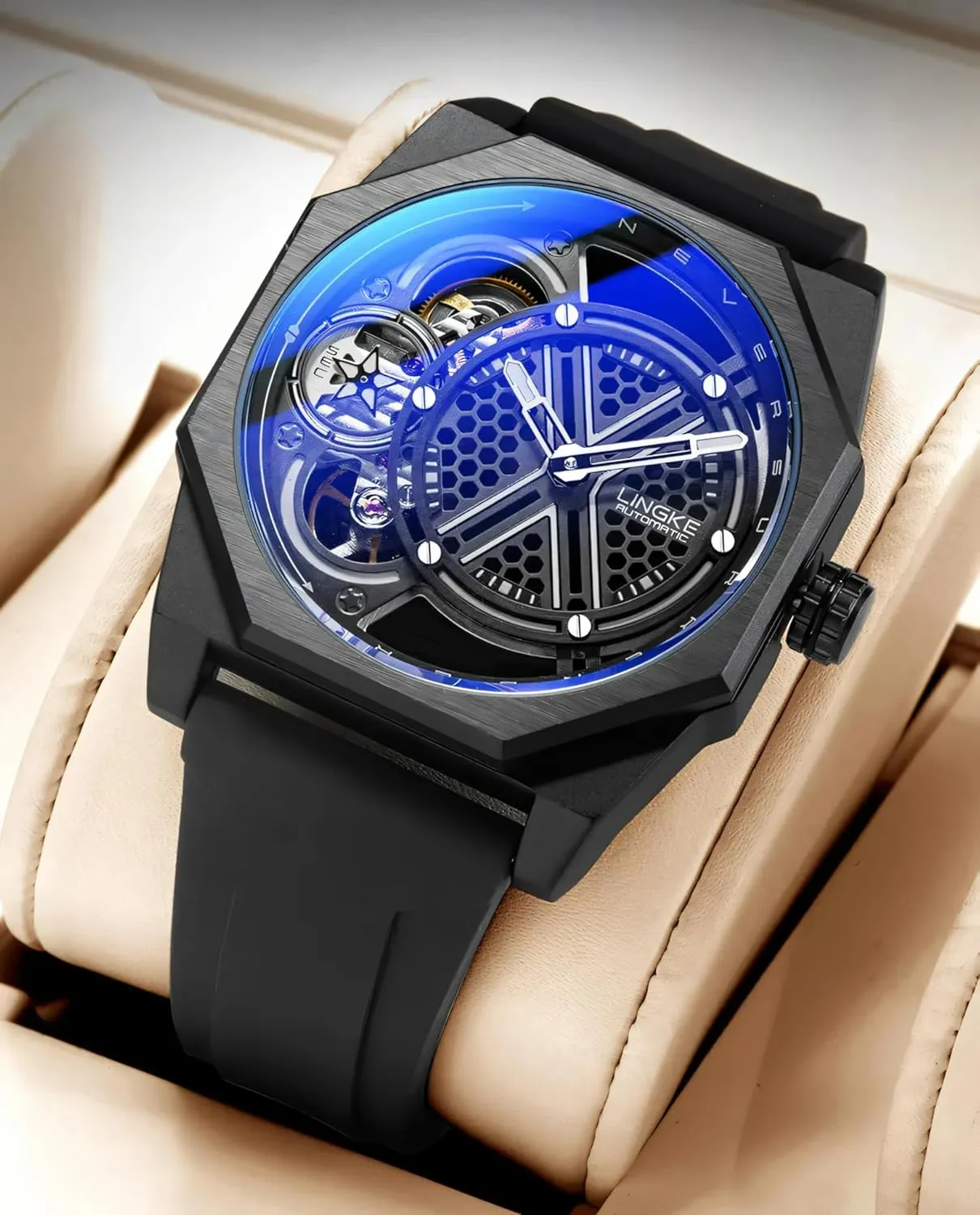 strive adamant Waterproof Luminous Men Hollow Out Wristwatch Unique Automatic Mechanical Watches Skeleton Men Business Watch Silicone Strap 
