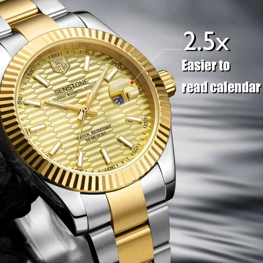 stumble liquid Luxury Classic Business Dress Quartz Watch Stainless Steel Strap Analog Waterproof with Luminous Large Dial Calendar Watches for Men, 