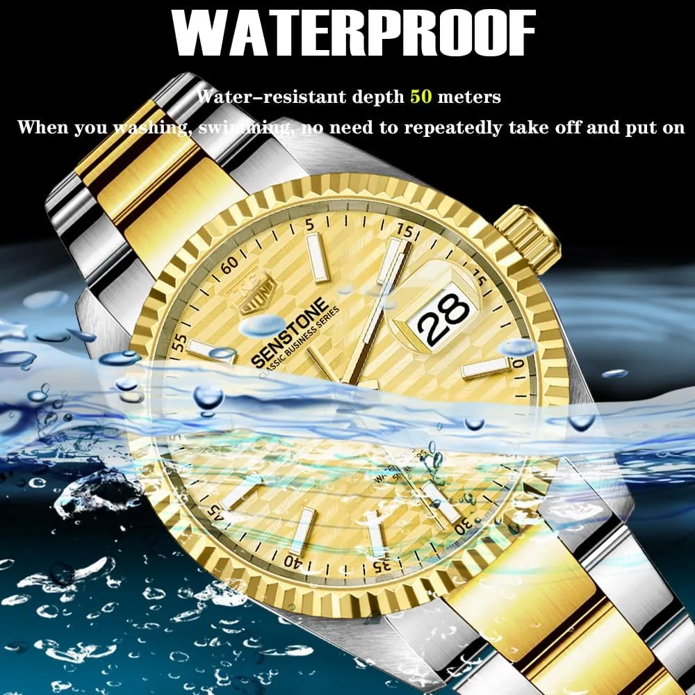 stumble liquid Luxury Classic Business Dress Quartz Watch Stainless Steel Strap Analog Waterproof with Luminous Large Dial Calendar Watches for Men, 