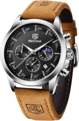 Stylish Business Analog Quartz Stainless Steel Waterproof Luminous Date Luxury Casual Wrist Watch BY BENYAR Watch for steam align verbally Men 