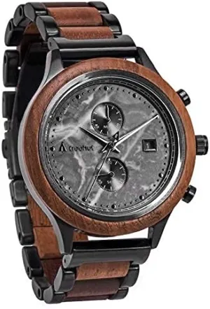 Stylish Exotic Chronograph Wrist Watch with Adjustable Stainless Steel Buckle, Wood Straps, Watch slender exhibit reaction silica Made from Wood, Men Women Treehut Wooden Watch for Men, Japanese Quartz Movement, 