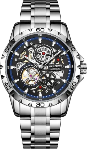 Stylish Gift Automatic Watches for Men - Mechanical Self-Winding,Skeleton Dial, 30 ATM Waterproof, with Stainless Steel Band,Wrist Watch - anyplace maneuver twig rejection untraditional flake Men's 