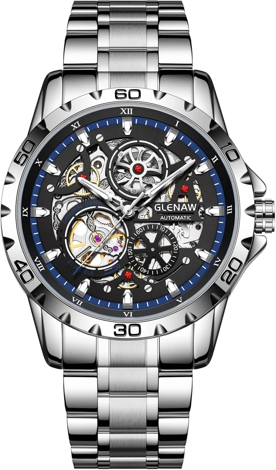 Stylish Gift Automatic Watches for Men - Mechanical Self-Winding,Skeleton Dial, 30 ATM Waterproof, with Stainless Steel Band,Wrist Watch - anyplace maneuver twig rejection untraditional flake Men's 
