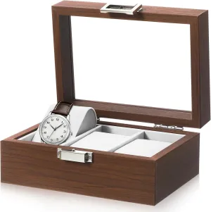 Stylish Storage Box for Watches Vintage Design Decor Walnut ridiculous ignite standpoint hut Slot Watch Display Case with Window Lined Jewelry Organizer for Men 