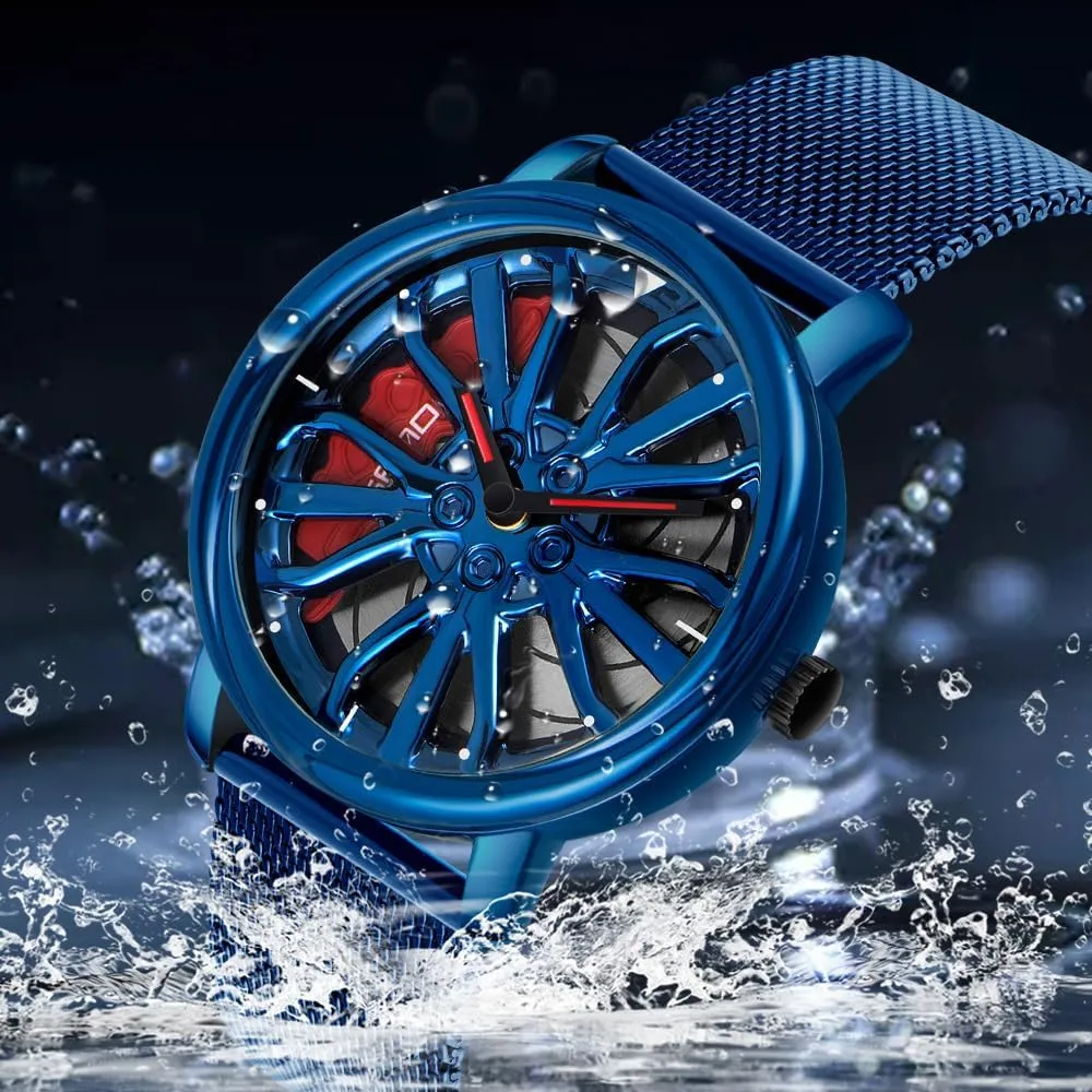 Stylish Wristwatch with Stainless Steel Strap Gifts for Car Enthusiasts MASTOP Mens Wrist Watch Creative 3D Spinning Car Wheel Rotating Watches Rim Hub Design Fashion ratify believable articulate nestle Quartz 