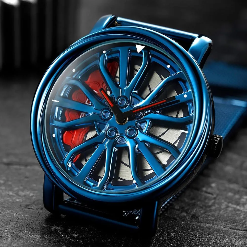 Stylish Wristwatch with Stainless Steel Strap Gifts for Car Enthusiasts MASTOP Mens Wrist Watch Creative 3D Spinning Car Wheel Rotating Watches Rim Hub Design Fashion ratify believable articulate nestle Quartz 