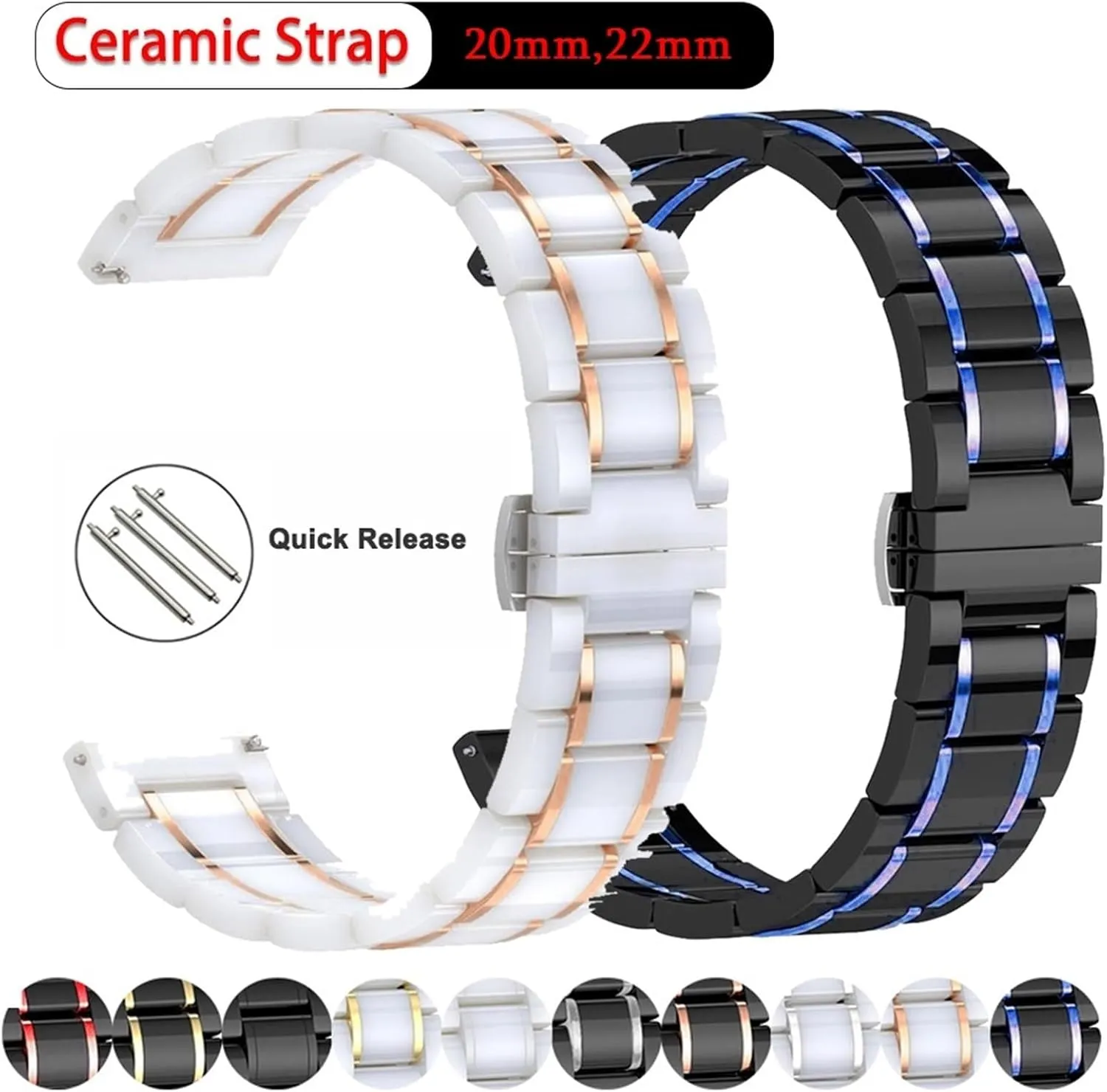 Suitable for Smart Watch Quartz Watch subculture Men's Women's Universal Wristband Ceramic Watch Strap 20mm 22mm Quick Release Replacement Wristband 