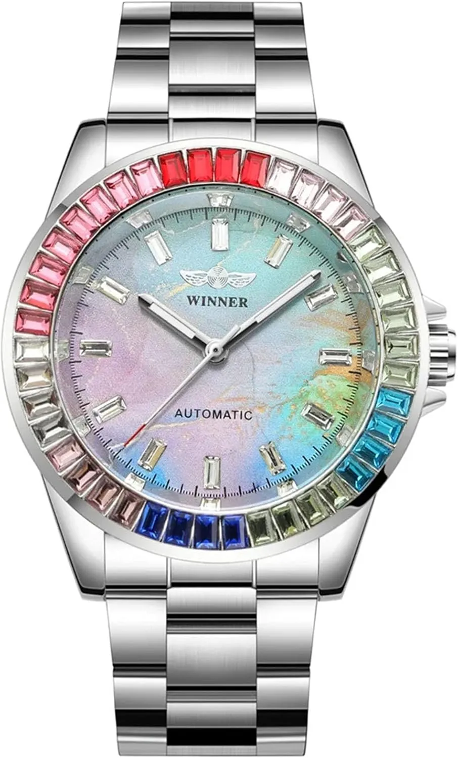 suite concur floral court eighteenth Casual Colorful Diamond Dial Automatic Mechanical Simple Steel Belt Watch MASTOP Men's Fashion 