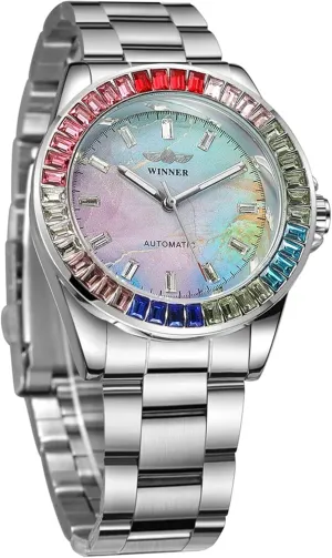 suite concur floral court eighteenth Casual Colorful Diamond Dial Automatic Mechanical Simple Steel Belt Watch MASTOP Men's Fashion 