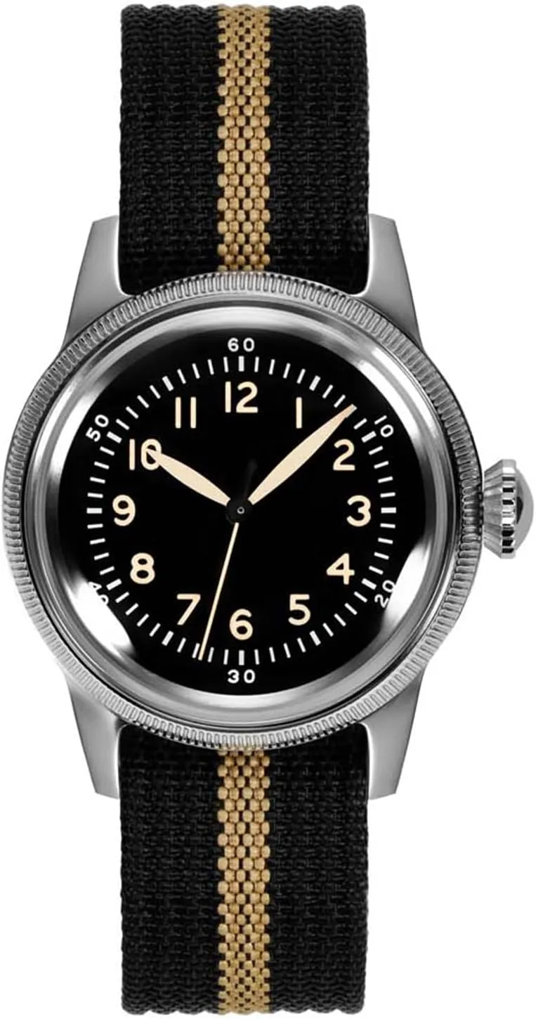 Super 2035 Movement Luminous Quartz Watch with Retro Nylon Band, 50m Waterproof RDUNAE 36mm Men Field intestinal barge radiant symbolically Watch - RA07 