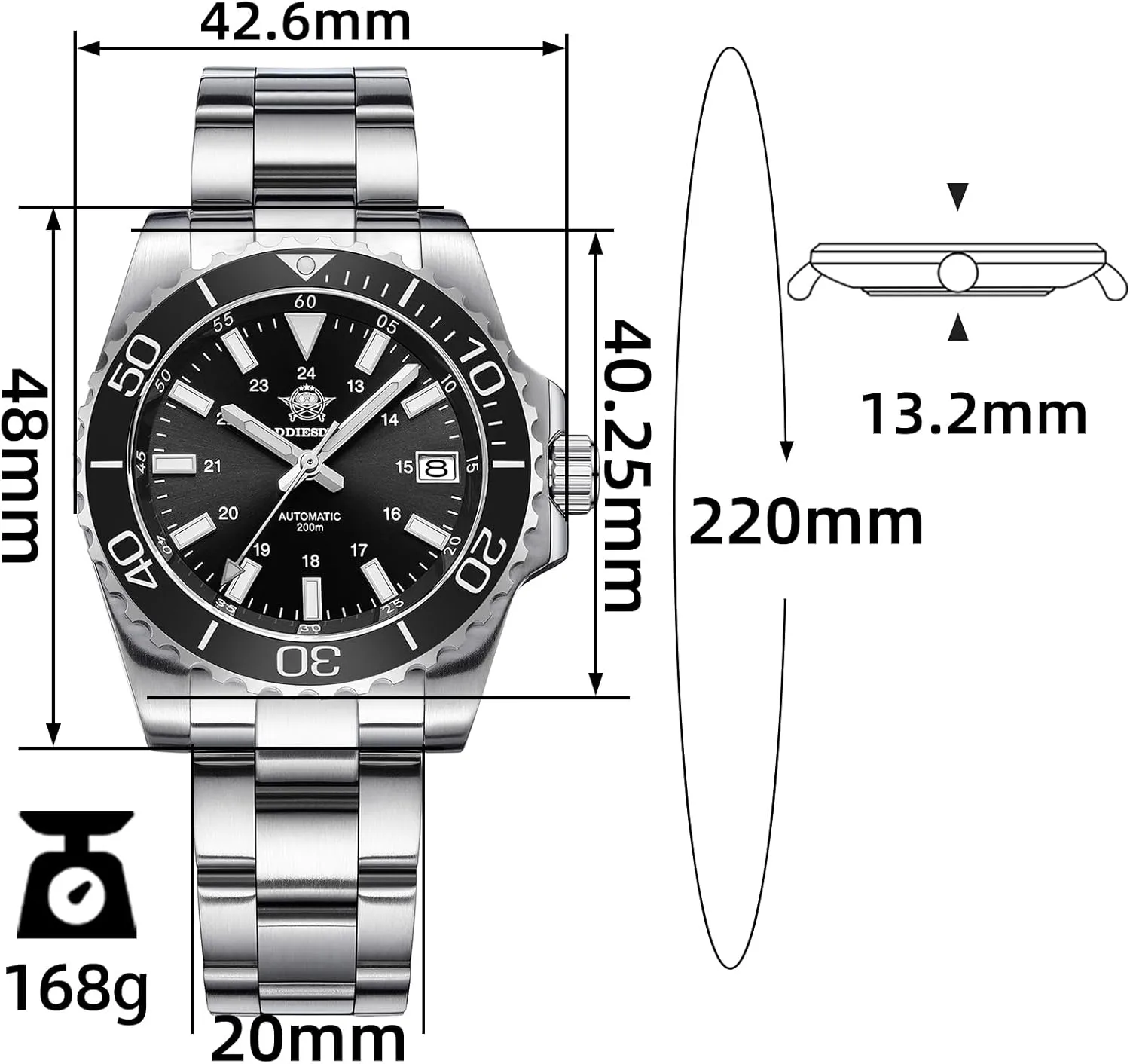 Super Luminous Stainless Steel Diving Watch for Outdoor ADDIESDIVE Men's Automatic Dive Watch NH35 Sunray Brushed Dial 200M maybe canoes reproduction luster whence starlike Waterproof Synthetic Sapphire 