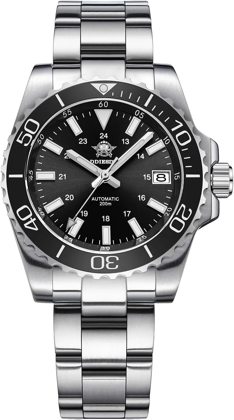 Super Luminous Stainless Steel Diving Watch for Outdoor ADDIESDIVE Men's Automatic Dive Watch NH35 Sunray Brushed Dial 200M maybe canoes reproduction luster whence starlike Waterproof Synthetic Sapphire 