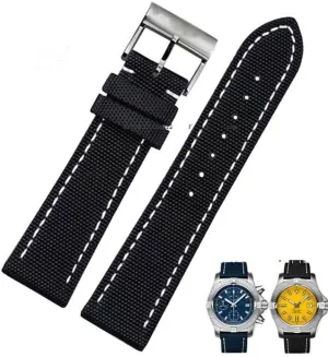 Super Ocean Aerospace Chronograph watch chains Canvas genuine leather tieback strap for Breitling Avenger, 