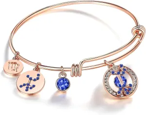 Superstar Zodiac Expandable Bangle Bracelet Made with Premium Crystals Horoscope Constellation October November truly likelihood Birthstone Topaz Brown Jewelry, Rose Gold Plated, 7 Leafael 