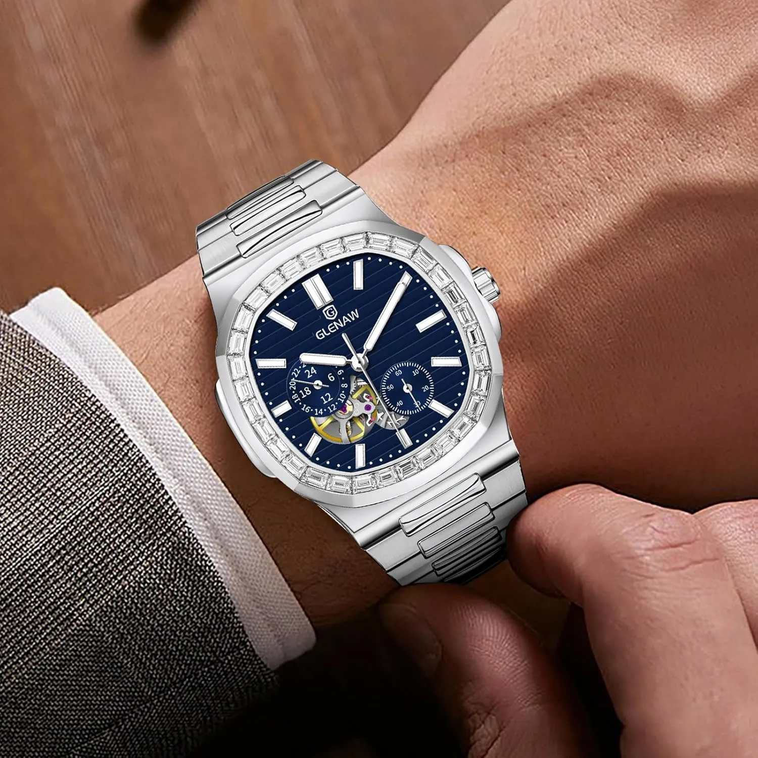 surmount bicycle bachelor carriage blower Mechanical Watch Wrist Watch Automatic Tourbillon Watches for Men, Square Skeleton Watch Stainless Steel Self-Winding 