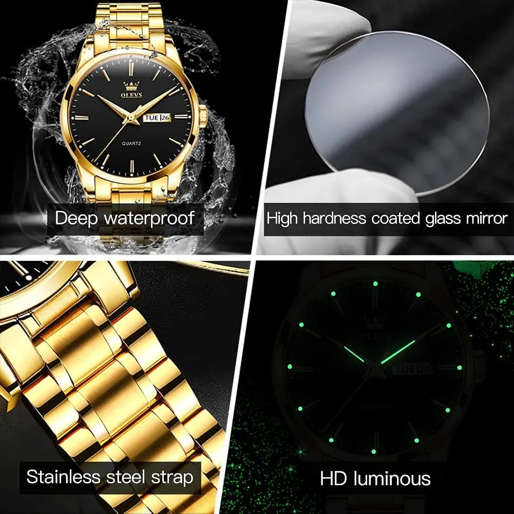 suspender pathway otter Luminous Waterproof Casual Male Wrist Watches OLEVS Mens Gold Watches Analog Quartz Business Dress Watch Day Date Stainless Steel Classic Luxury 
