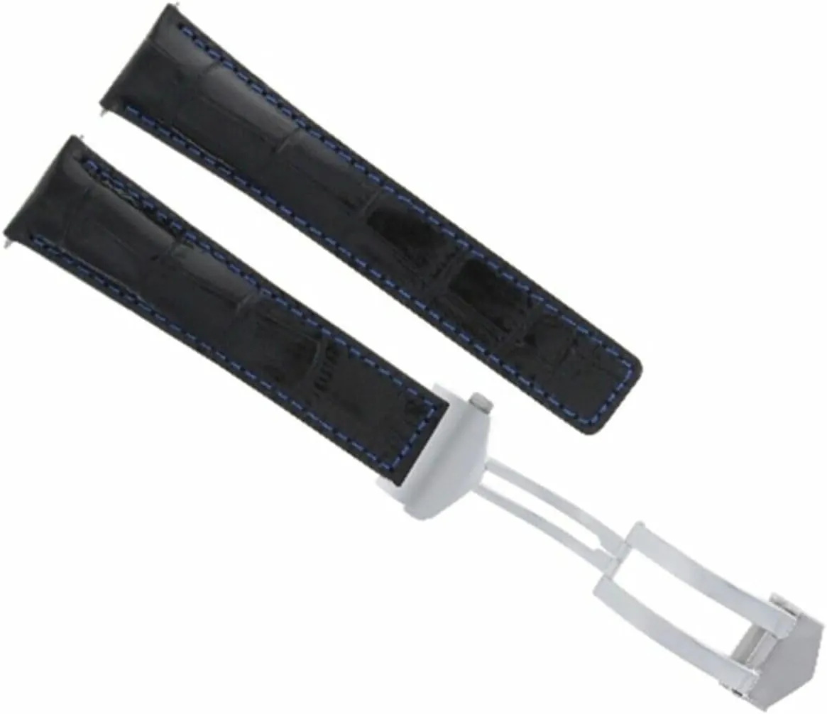 Tag Heuer Monaco Calibre Black Ewatchparts 22mm Leather Watch Band Strap Deployment Clasp Compatible dripstone match With 