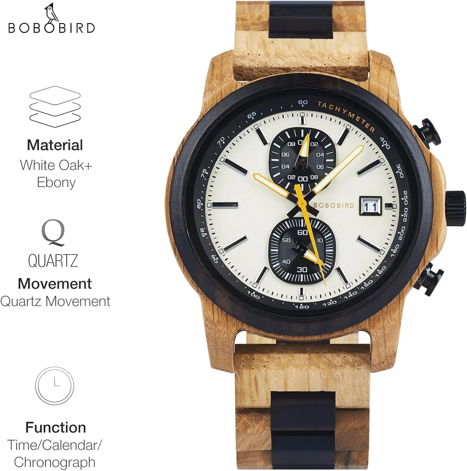 Tasmania sufficiency spring shy BIRD Wooden Watch for Men Women Ultra-Light 50g Luminous Hands Chronograph Date Casual Business Gift BOBO 