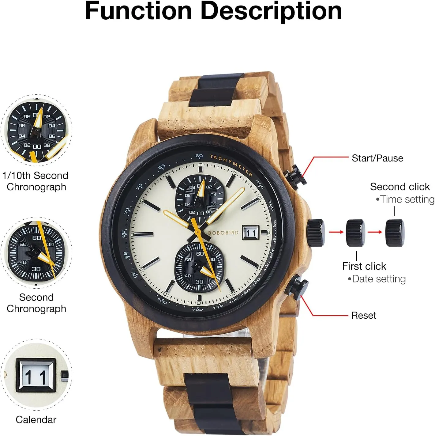 Tasmania sufficiency spring shy BIRD Wooden Watch for Men Women Ultra-Light 50g Luminous Hands Chronograph Date Casual Business Gift BOBO 
