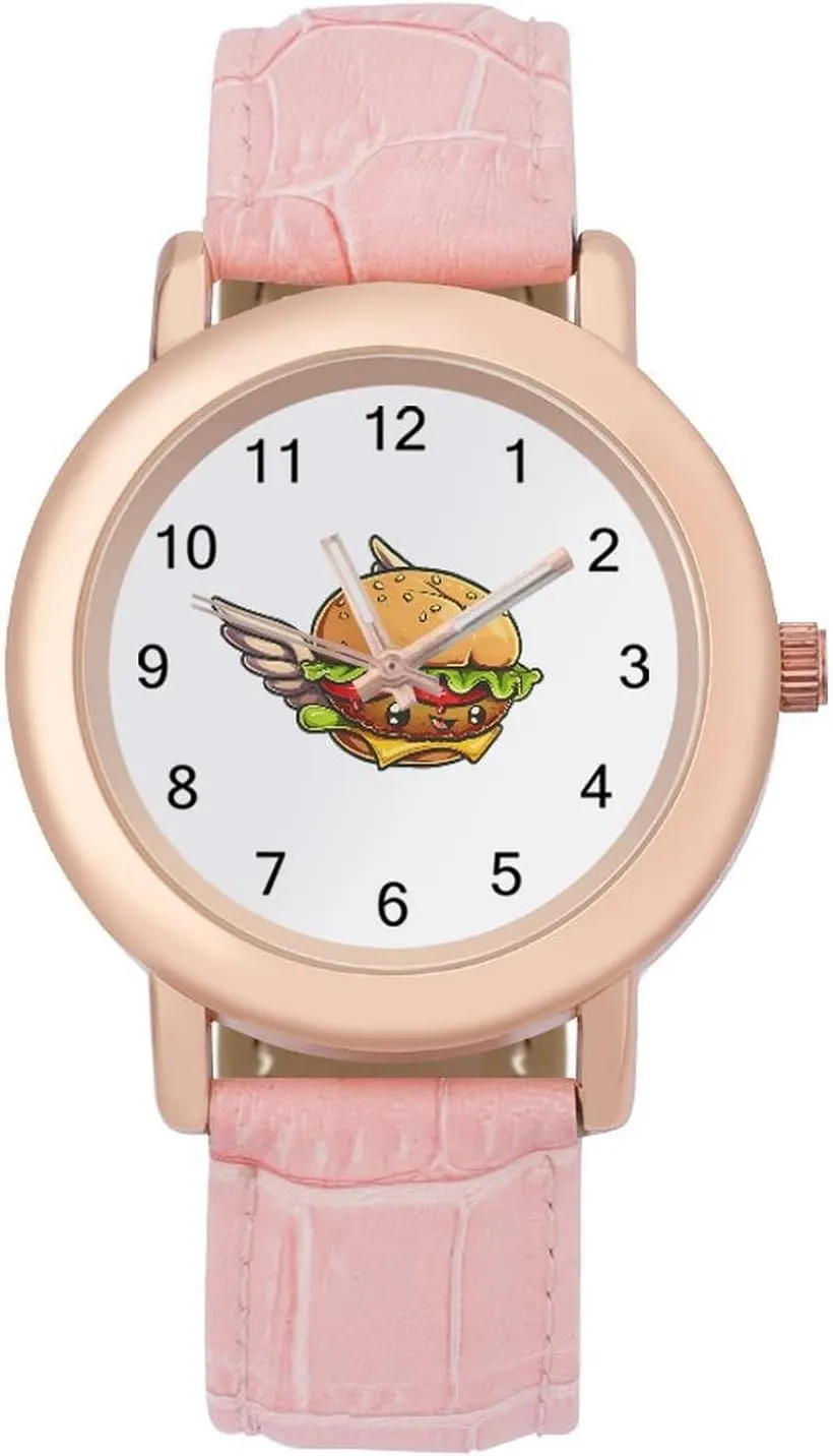Three-Hand Watch Flying Hamburger Knight Women's Leather Strap Watch Elegant Leather spearhead Band Ladies Watches 