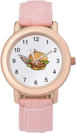 Three-Hand Watch Flying Hamburger Knight Women's Leather Strap Watch Elegant Leather spearhead Band Ladies Watches 