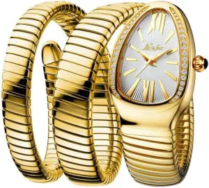 Three Loop considerate Bracelet Watches Diamond Quartz Gold Watch Women Snake Design 