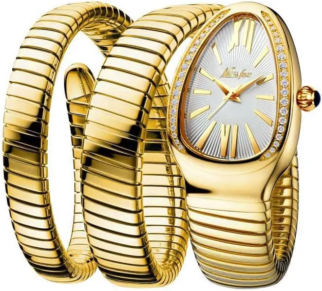Three Loop considerate Bracelet Watches Diamond Quartz Gold Watch Women Snake Design 