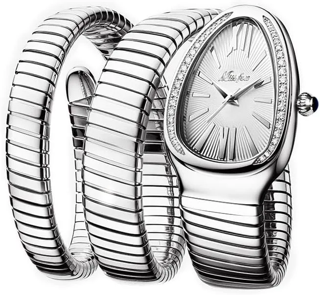 Three Loop considerate Bracelet Watches Diamond Quartz Gold Watch Women Snake Design 