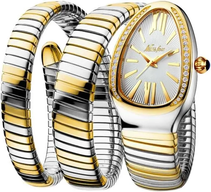 Three Loop considerate Bracelet Watches Diamond Quartz Gold Watch Women Snake Design 