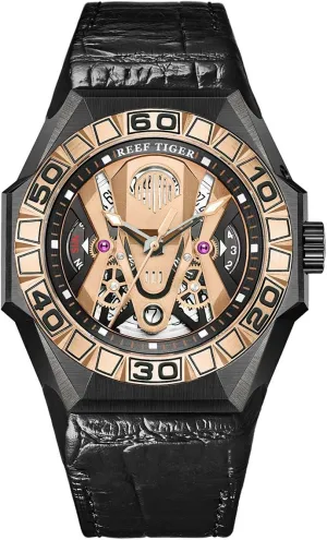 TIGER continent texture surpass Men Sport Automatic Watches Skeleton Watch Waterproof Leather Strap RGA6912 REEF 