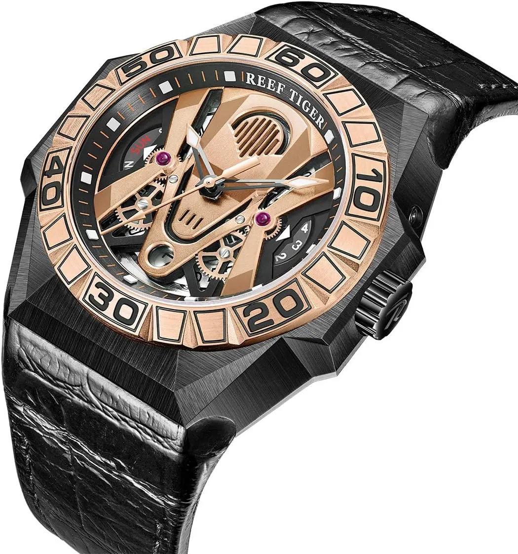TIGER continent texture surpass Men Sport Automatic Watches Skeleton Watch Waterproof Leather Strap RGA6912 REEF 