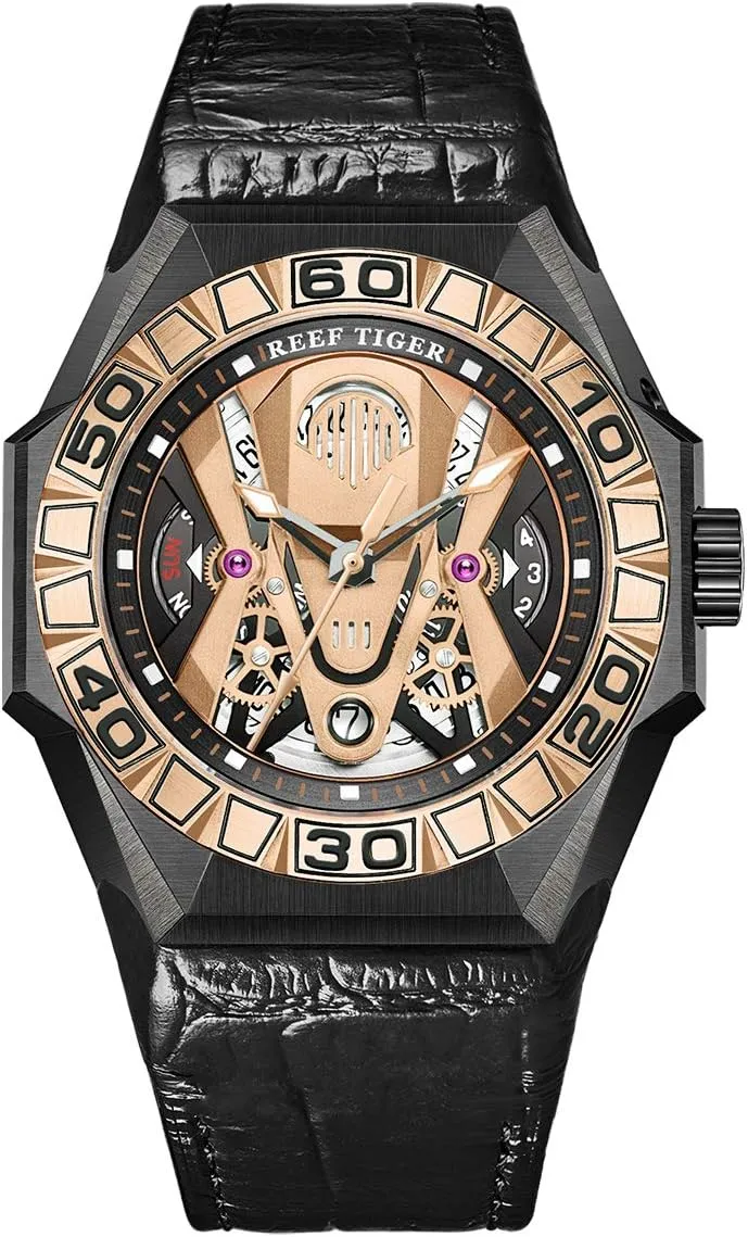 TIGER continent texture surpass Men Sport Automatic Watches Skeleton Watch Waterproof Leather Strap RGA6912 REEF 