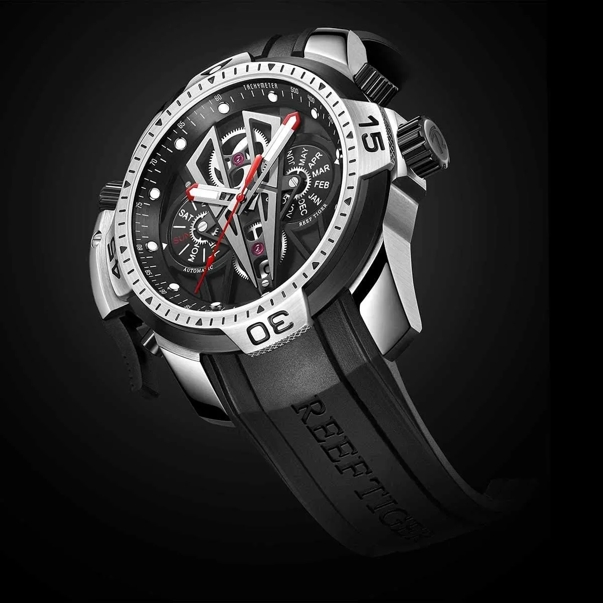 TIGER Mens sphere genu closet Sport Mechanical Watches with Rose Gold Black Dial Automatic Watch Calfskin Rubber Strap RGA3591 REEF 