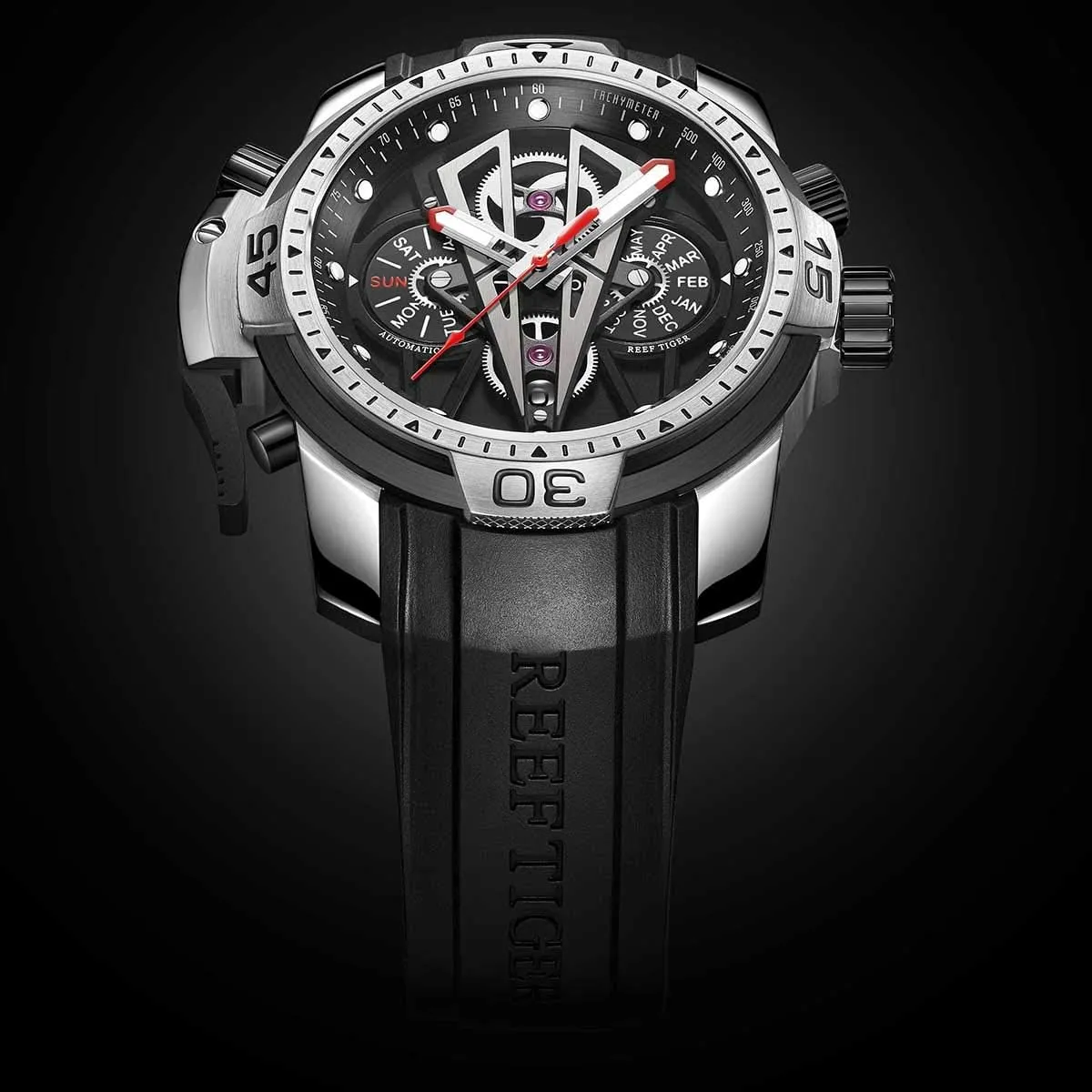 TIGER Mens sphere genu closet Sport Mechanical Watches with Rose Gold Black Dial Automatic Watch Calfskin Rubber Strap RGA3591 REEF 
