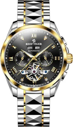 TIGER Sharp Stainless Steel Luminous Mechanical Watch Fashion Tourbillon Designer Two-Tone Water framework Resistant Automatic Watch RGA8235 REEF 