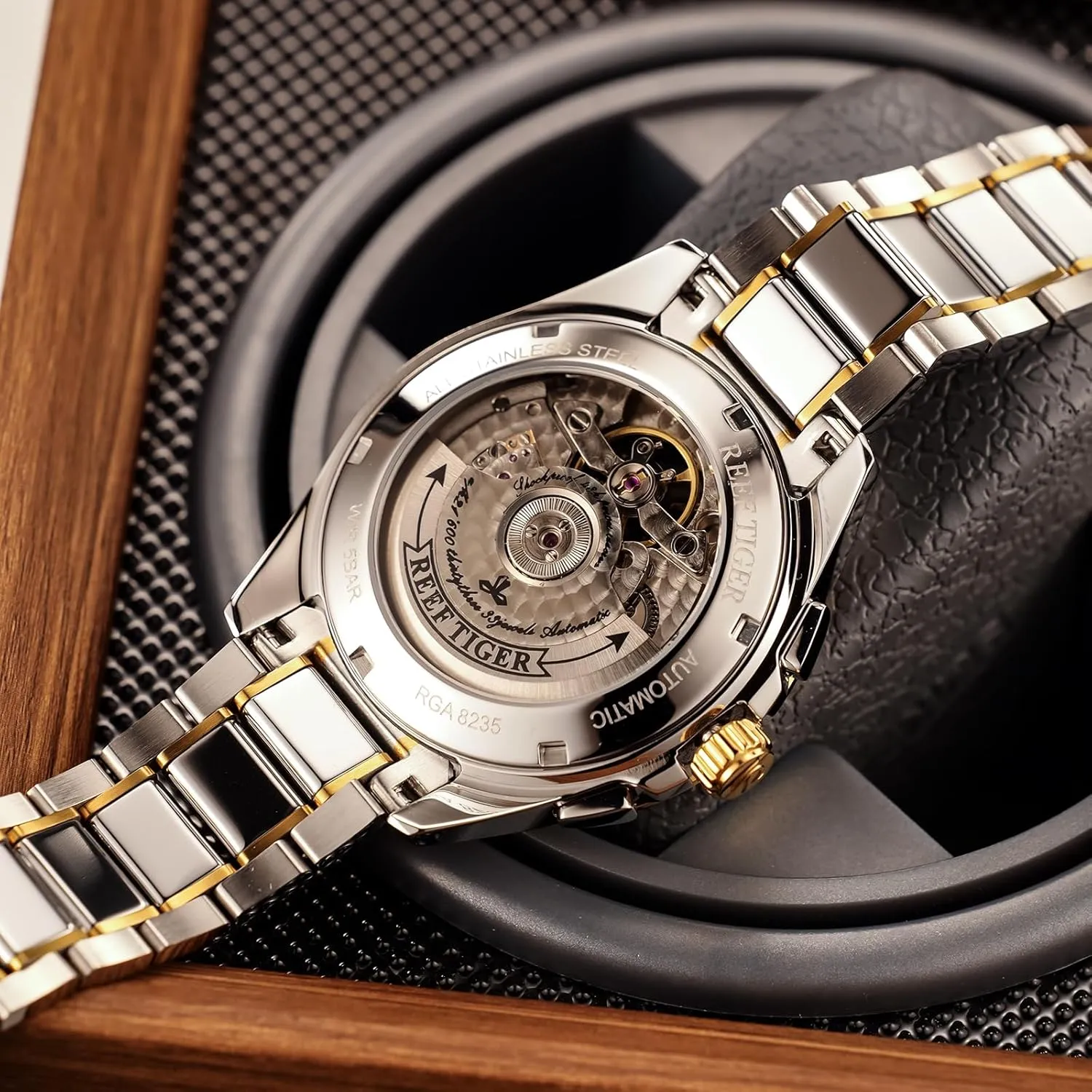 TIGER Sharp Stainless Steel Luminous Mechanical Watch Fashion Tourbillon Designer Two-Tone Water framework Resistant Automatic Watch RGA8235 REEF 