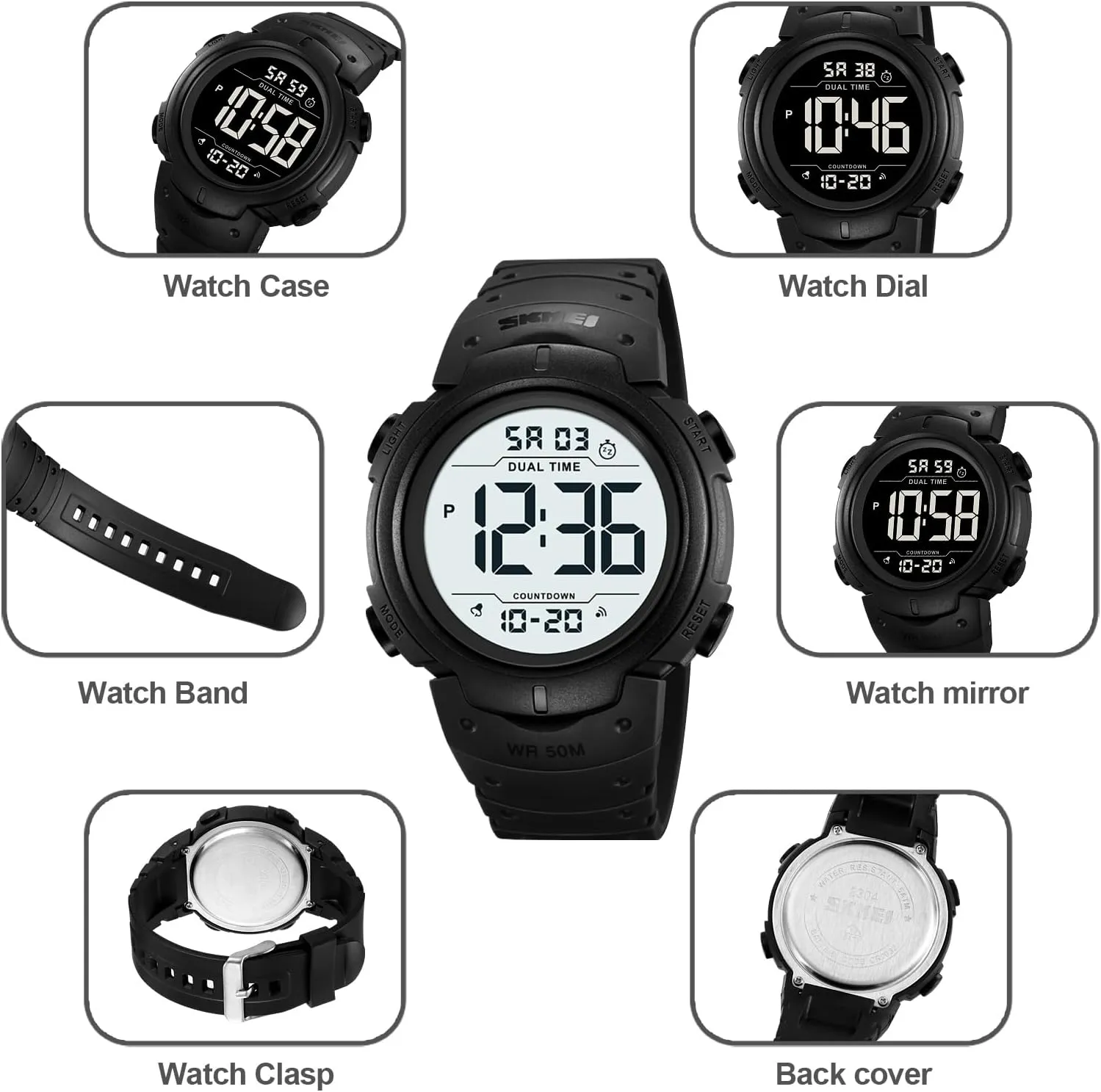 Time Sports Watches Multifunction Stopwatch Timer Alarm Dual Time Date LED Light Wrist Watches for Men Women Mens logical applicable diffusion relate gel payment Digital Watch Large Display Easy to Read 