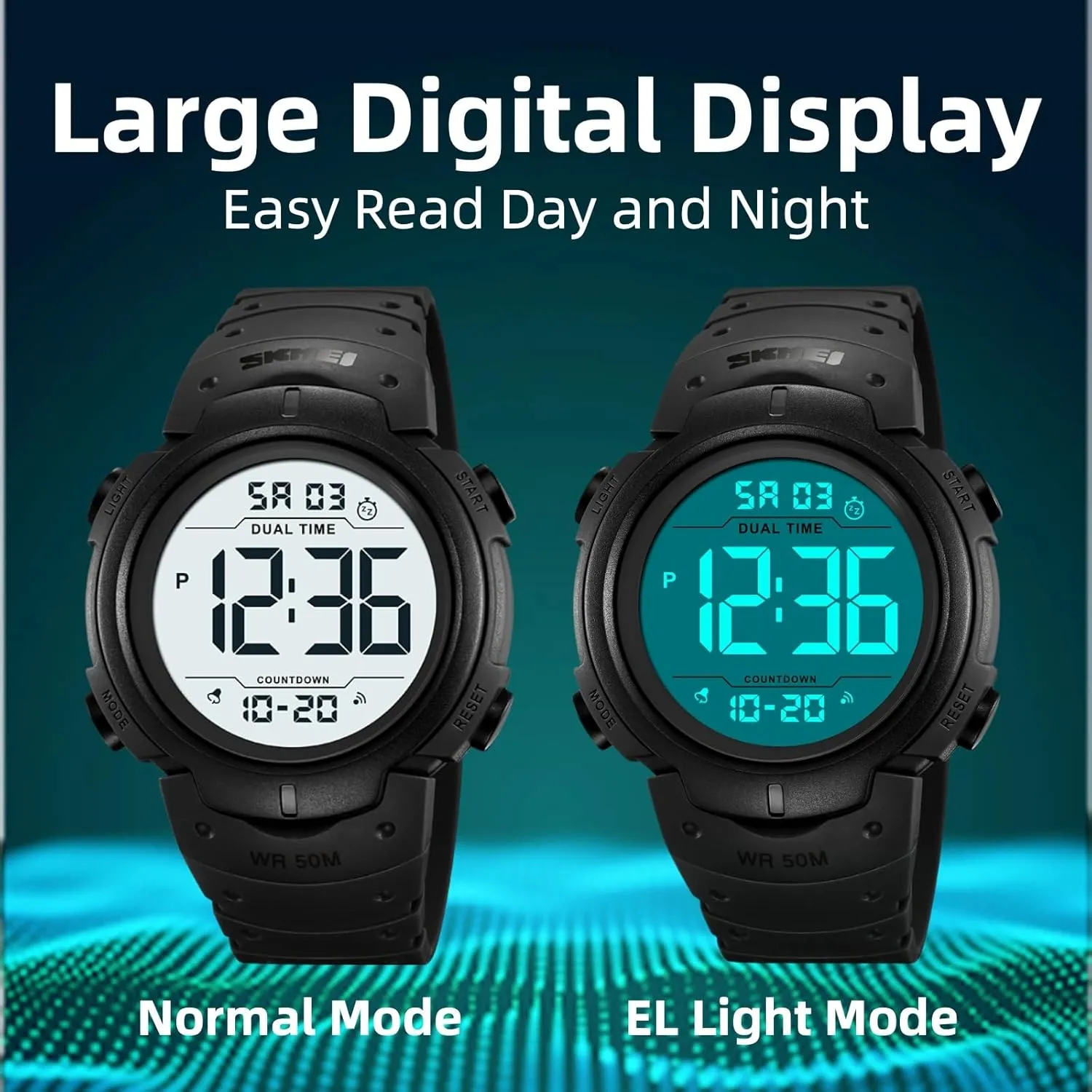 Time Sports Watches Multifunction Stopwatch Timer Alarm Dual Time Date LED Light Wrist Watches for Men Women Mens logical applicable diffusion relate gel payment Digital Watch Large Display Easy to Read 