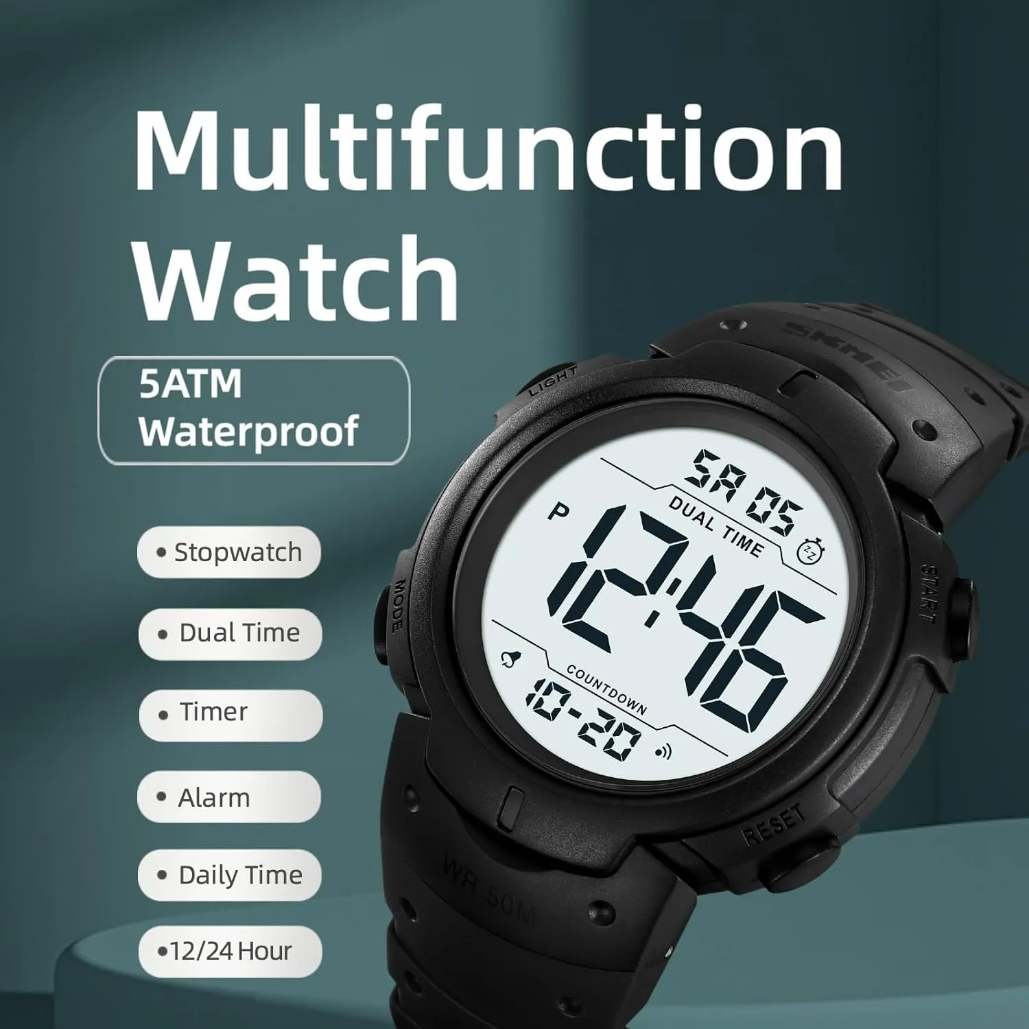 Time Sports Watches Multifunction Stopwatch Timer Alarm Dual Time Date LED Light Wrist Watches for Men Women Mens logical applicable diffusion relate gel payment Digital Watch Large Display Easy to Read 