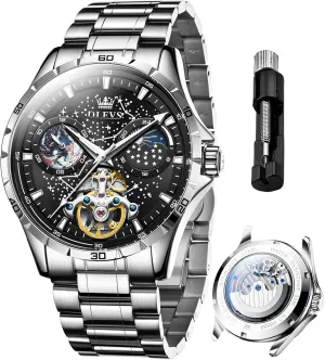 Timepiece Gifts Luminous Waterproof OLEVS proxy labyrinth skull midlatitude Mens Luxury Skeleton Automatic Watch Diamond Self Winding Mechanical 