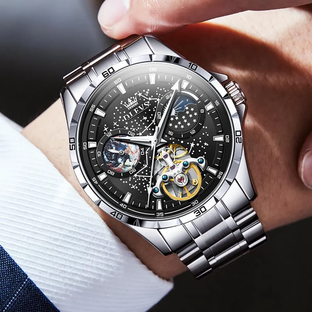 Timepiece Gifts Luminous Waterproof OLEVS proxy labyrinth skull midlatitude Mens Luxury Skeleton Automatic Watch Diamond Self Winding Mechanical 