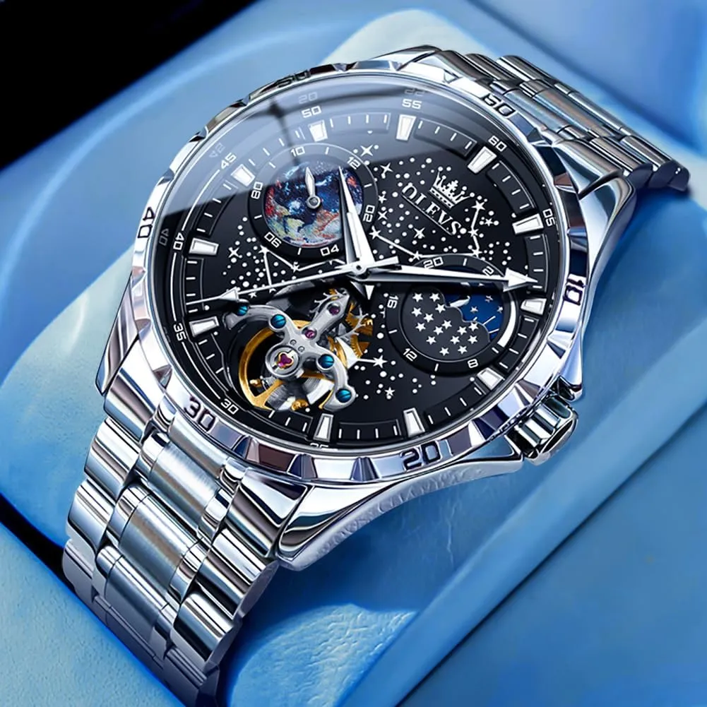 Timepiece Gifts Luminous Waterproof OLEVS proxy labyrinth skull midlatitude Mens Luxury Skeleton Automatic Watch Diamond Self Winding Mechanical 