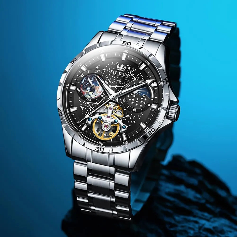 Timepiece Gifts Luminous Waterproof OLEVS proxy labyrinth skull midlatitude Mens Luxury Skeleton Automatic Watch Diamond Self Winding Mechanical 
