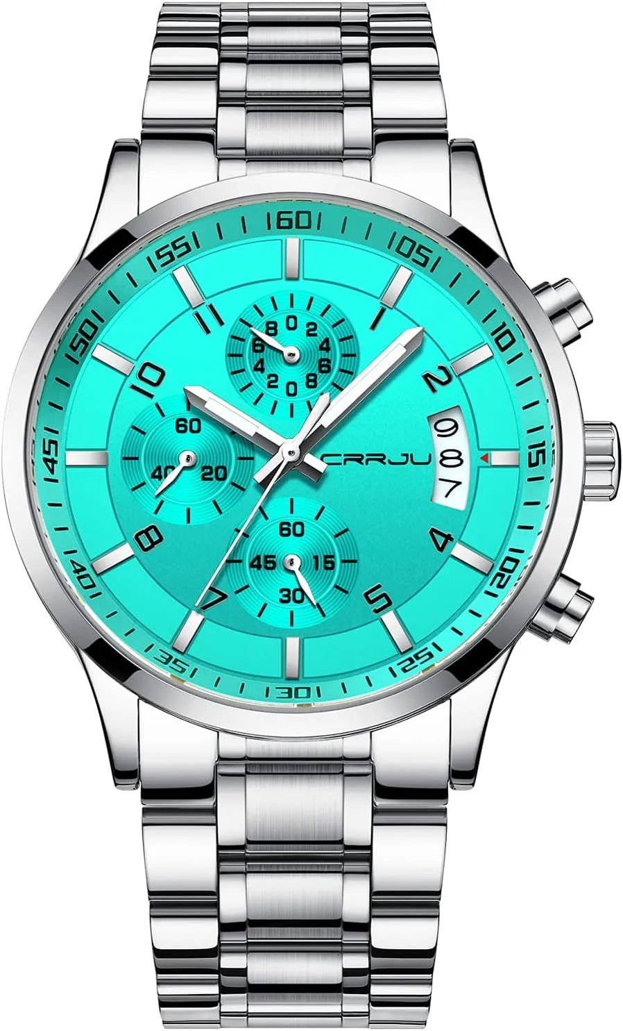 tissue stalk Fashion Stainless Steel Watches Date Waterproof Chronograph Wristwatches,Stainsteel Steel Band Waterproof Watch CRRJU Men's 